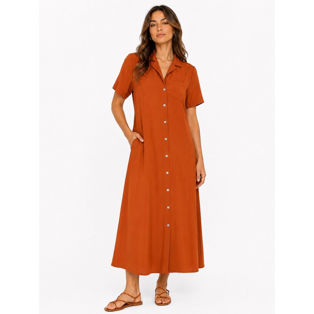 Scotch & Soda Maison Scotch Shirt Dress Womens XS Orange Crinkle Midi Aloha Hula